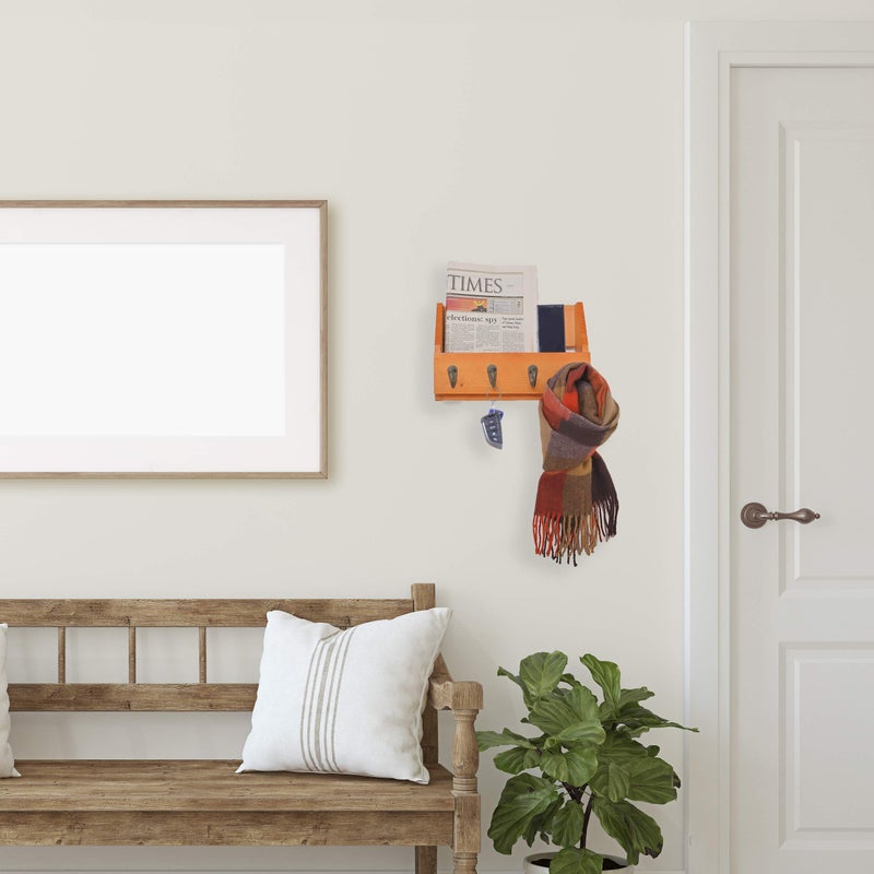 Flintar Wall Mounted Key and Mail Holder with 4 Hooks. Made of Solid Wood. Use as Key Rack, Entryway or Mudroom Organizer, Mail Sorter, Magazine Holder, Bill Sorter, Rustic Home DÃ©cor (Oak) - Image 3